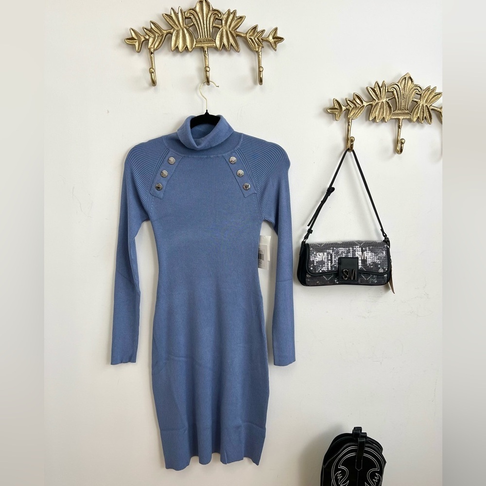 🆕NWT Anthropologie Ellen Tracy Elegant Blue Turtleneck Dress Xs
